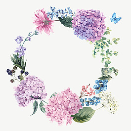 浪漫的繡球花朵插畫