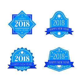 藍色簡約2018新年標簽設計