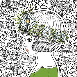 可愛的花環(huán)少女插畫