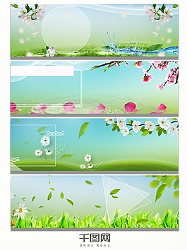 春季綠色花草地banner背景