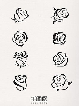 情人節(jié)黑白玫瑰花手繪圖