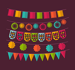 5款彩色扁平化節日拉旗矢量圖