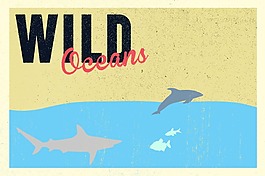 手繪簡約風海洋動物背景psd源文件