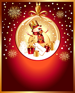 矢量質(zhì)感金色紅色雪人圣誕背景素材