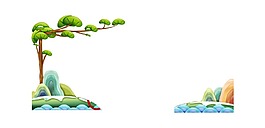 手繪山峰河流元素