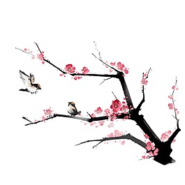 手繪喜鵲桃樹元素