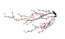 水墨粉色桃花元素