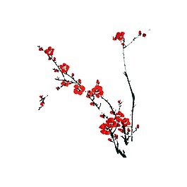 中國風水墨紅梅元素