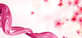清新粉色花朵絲帶banner背景素材