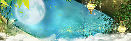 藍(lán)色星空綠色樹葉banner背景素材