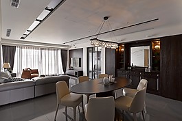 現(xiàn)代清雅客廳圓形餐桌室內(nèi)裝修效果圖
