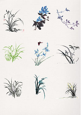 中國風(fēng)花草免摳元素