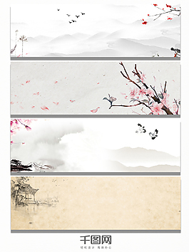 桃花花鳥中國風背景banner