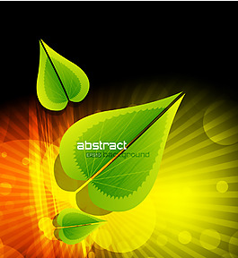 動感光線光芒綠葉太陽矢量背景素材