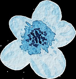 藍(lán)色清新水彩花朵卡通水彩透明素材