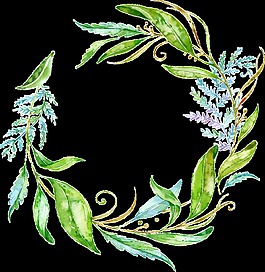 旋轉(zhuǎn)綠色樹葉花環(huán)卡通水彩透明素材