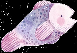 可愛魚類卡通水彩透明素材