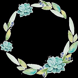 唯美綠色花環(huán)卡通水彩透明素材