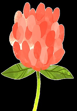 文藝紅色花卉卡通水彩透明素材