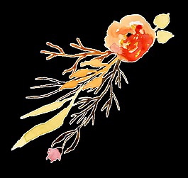 粉黃桃花卡通水彩透明素材