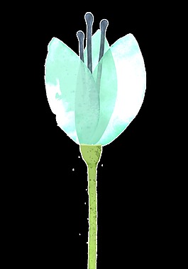 藍(lán)色漸變植物卡通水彩透明素材