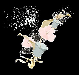 秋粉花束卡通水彩透明素材