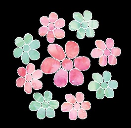 多彩精美花朵卡通水彩透明素材