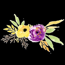 紫黃花蕊卡通水彩透明素材