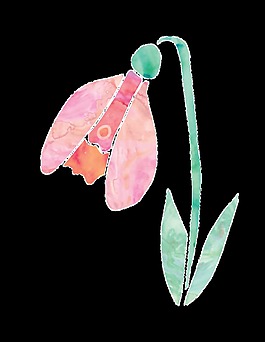 粉色花燈卡通水彩透明素材