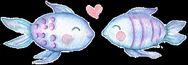 相親小魚卡通水彩透明素材