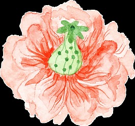 綠彩花蕊卡通水彩透明素材