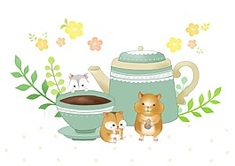 卡通茶壺小老鼠png元素素材