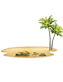 浪漫海灘椰樹png元素素材