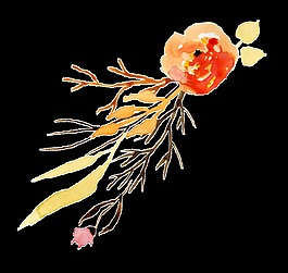 手繪藝術橘紅色花png透明素材