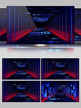 红蓝色科技线条走廊高清视频素材