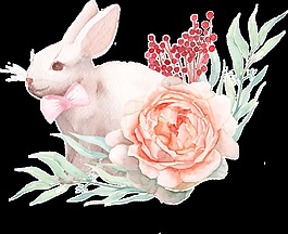 鮮花與小白兔卡通透明素材