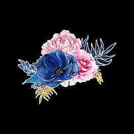 三色花卉卡通透明素材