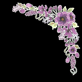 紫色花卉邊框卡通透明素材