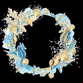 精致藍(lán)色花環(huán)卡通透明素材