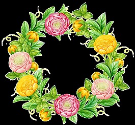 圓形綻放花卉花環(huán)卡通透明素材