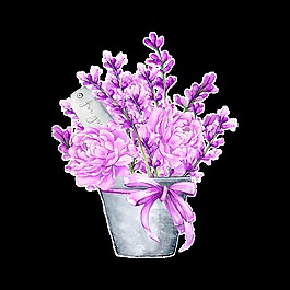 紫色花盆卡通透明素材