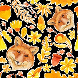 秋天景色狐貍動(dòng)物卡通透明素材