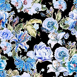 藍色精美花卉卡通透明素材