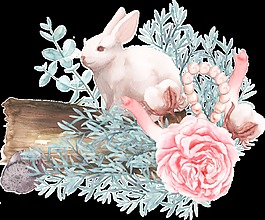 樹干與兔子卡通透明素材