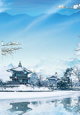 中國風建筑雪花背景