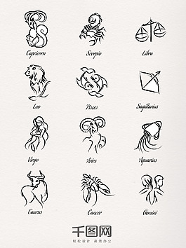 十二星座線(xiàn)描裝飾圖案