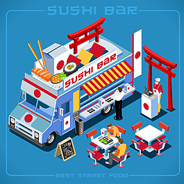 時尚美食的快餐車插畫