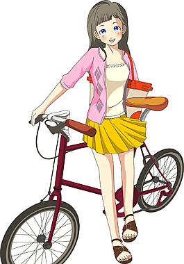 可愛卡通騎自行車的女生