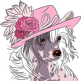 趣味戴帽子的可愛小狗插畫