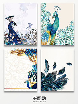 簡約藍(lán)色孔雀廣告背景AI